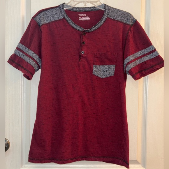Vertical Men's Burgundy and Gray Henley Shirt - Picture 1 of 3